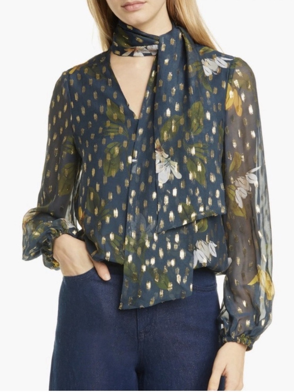 Ted Baker Daniica Silk Blend Floral Bow Blouse
